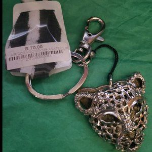 Leopard Cheetah Animal Print Heart Keychain Keyring Silver tone